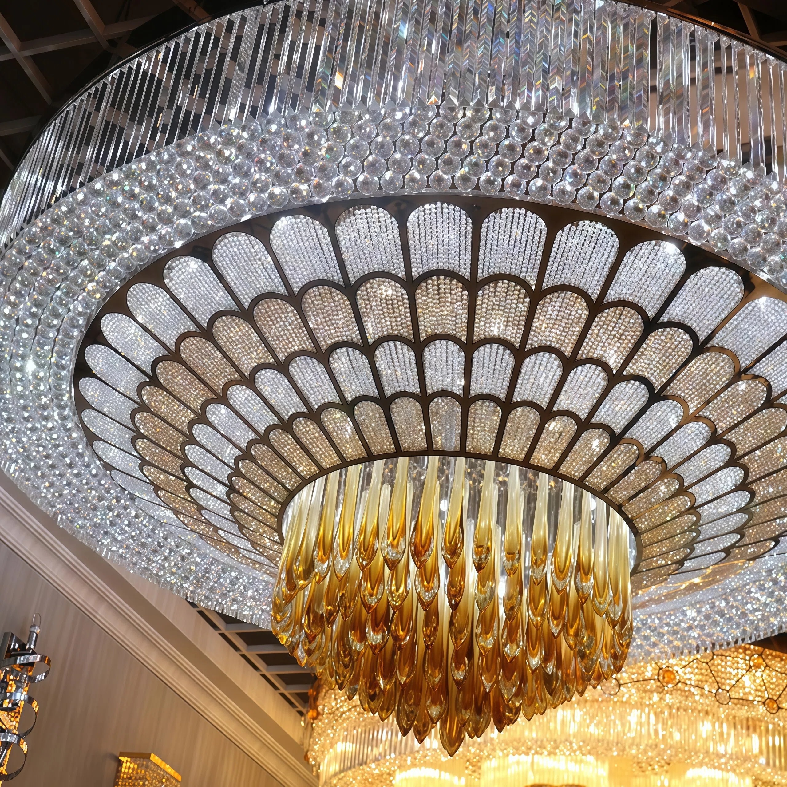 JYLIGHTING Luxury Ornate Round Tiered Crystal Ceiling Lamp, Custom Steel‑Framed Decorative Light for Banquet Hall and High‑End Venue Projects