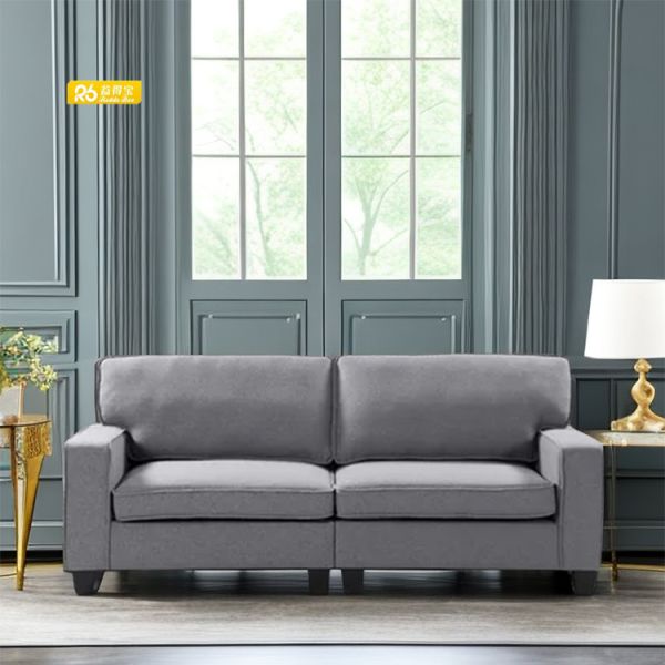 Custom Upholstered Gray Linen Loveseat And Couch Sofa Living Room Furniture