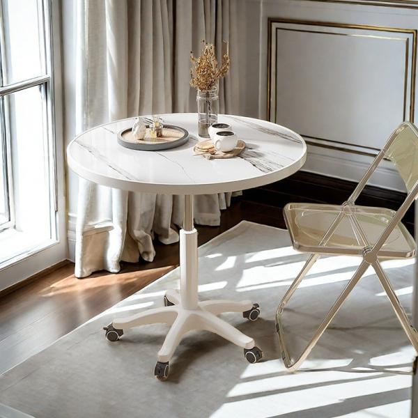 Living Room Furniture Adjustable Coffee Table with PANEL Wood Style and Movable Rolling Round Rack