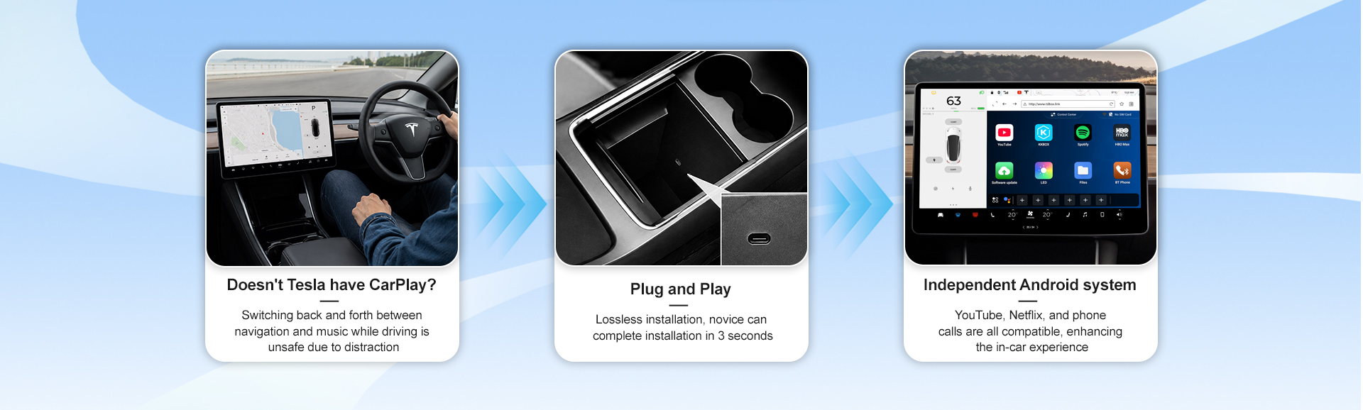 Portable Wireless Car Carplay Tesla AI Box Android System For Model 3 Y