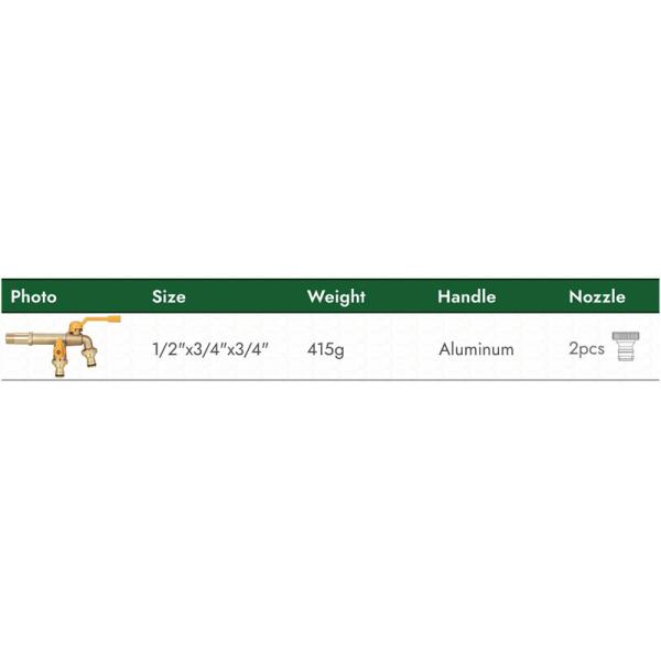 Grifo de latón de alta resistencia con doble salida y boquilla larga, grifo de extensión de latón, grifo de jardín de latón 1/2