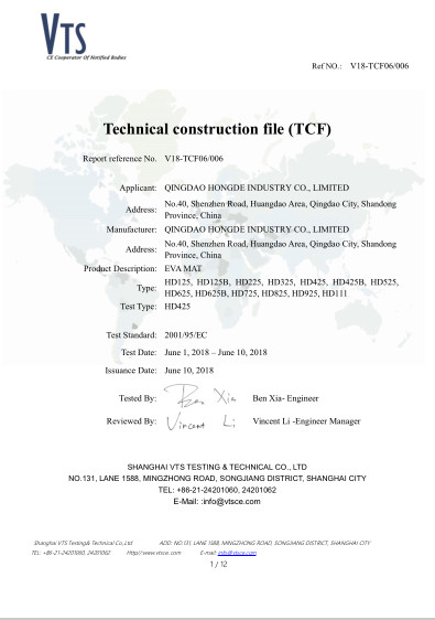 Qingdao Hongde New Material Co., Ltd Сертификации