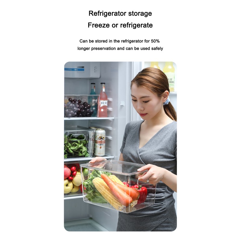 Durable Shatterproof Acrylic Fruit and Veggie Bin Jumbo Clear Storage Container for Refrigerator Countertop Pantry Organization