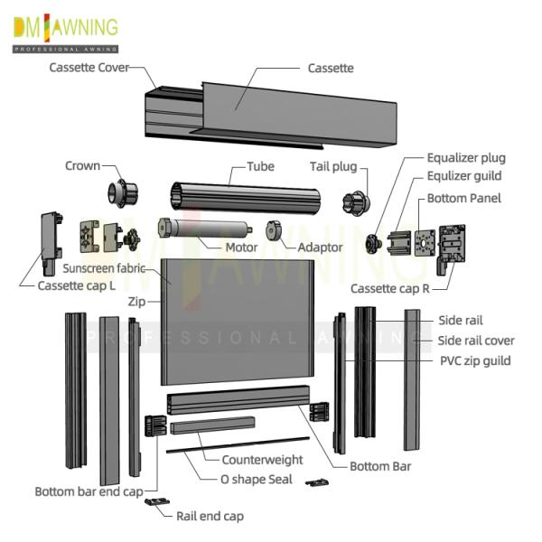 Motorized Vertical Blinds / Aluminium Zip Track Blinds Awnings For Sale