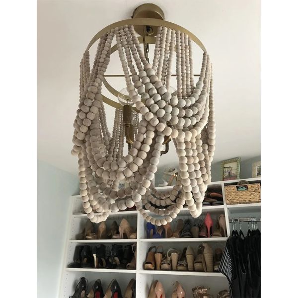 Gold Chandelier Wooden Beaded Lighting Fixture Fringe Hanging Light Silas Chandelier (WH-AP-652)