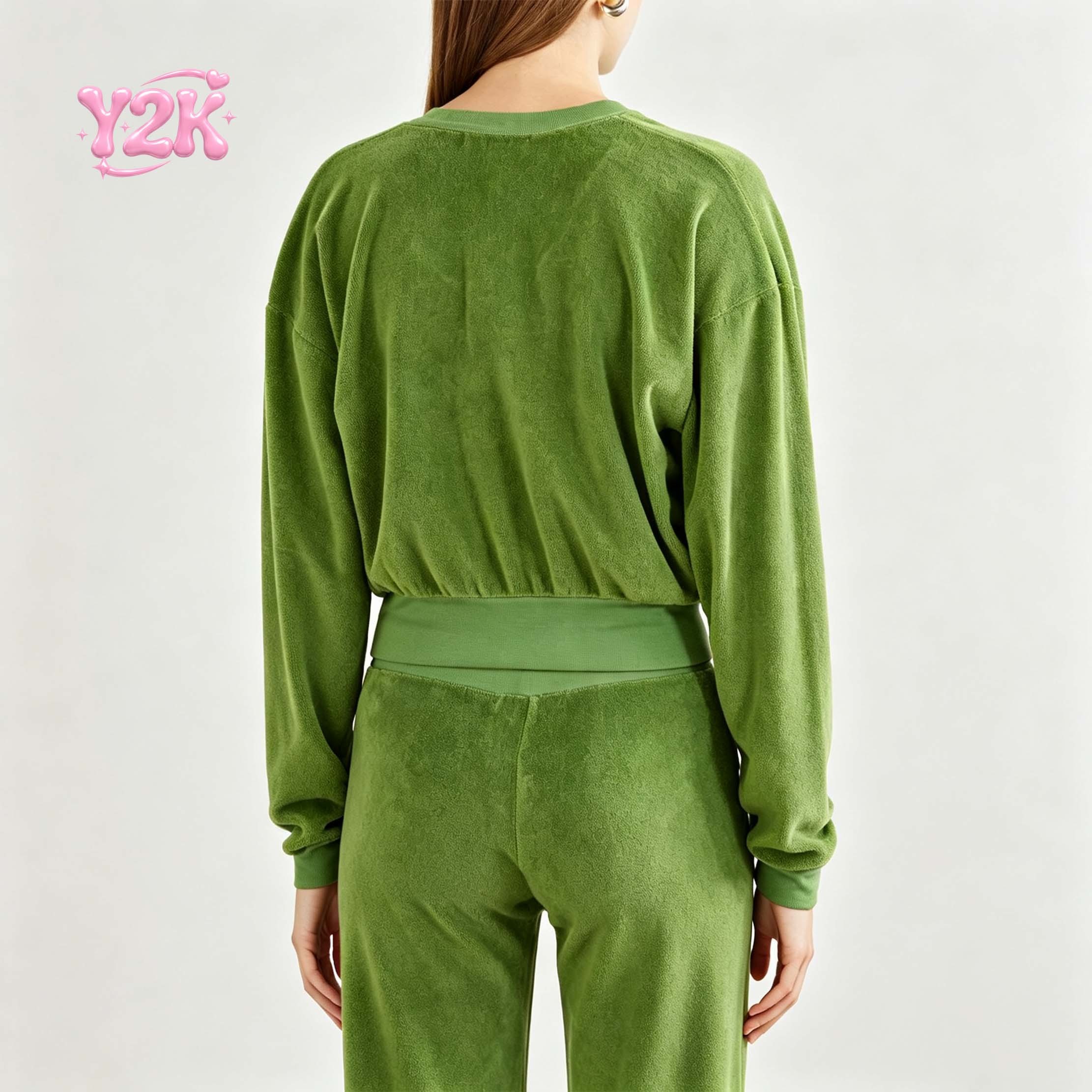Custom Women's Terry V Neck Top Wide Leg Pants Lounge Set