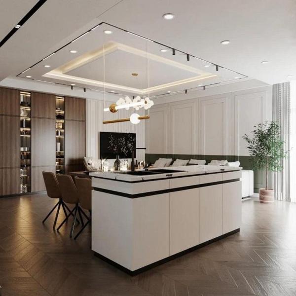 Veneer Top/Lacquer Bottom Finish Modern Acrylic Designs for Modular Kitchen Cabinets