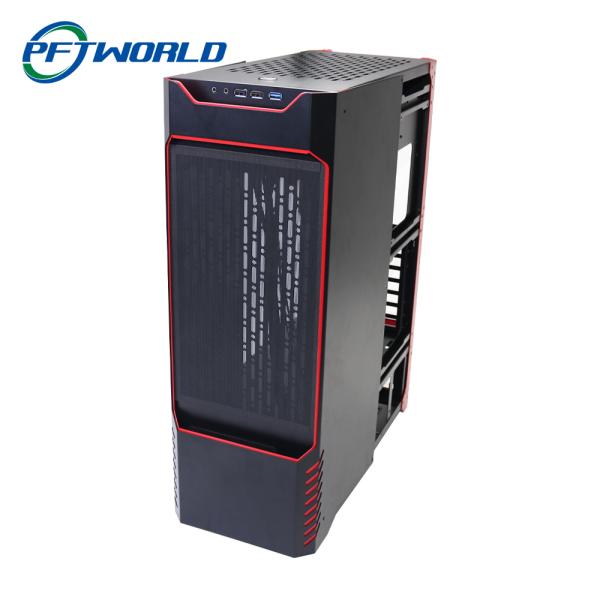 Части частей металлического листа, красных и черных алюминиевые, вырезывание лазера, собрание, заварка