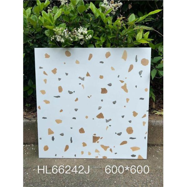 Antibacterial and Durable White 600x600mm Indoor Floor Terrazzo Ceramic Tiles For Kitchen