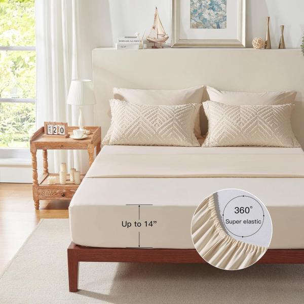 Juego de edredón con mechones beige de 7 piezas para cama queen de microfibra