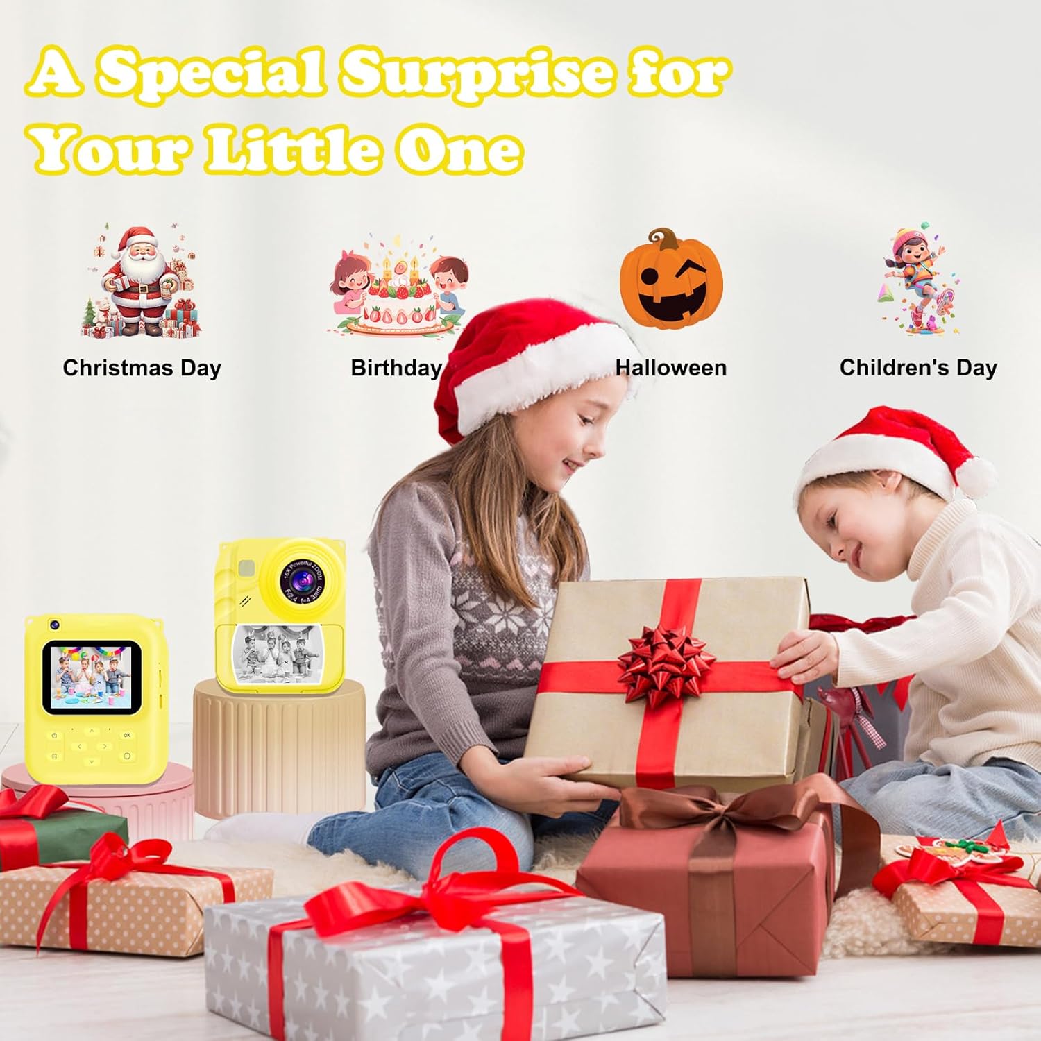 Instant Print Camera for Kids 1080P with Filter MicroSD Plastic Cute Cover Gift for Girls & Boys Age 3-12