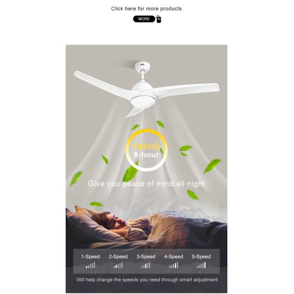 Ventilador de teto LED com luz 1stshine Controle de parede sem fio de motor silencioso DC clássico moderno