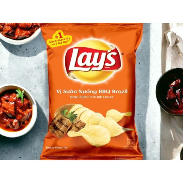 Lay's Brazil BBQ Pork Rib Flavor Chips - Bulk Case of 40 Packs (90g Each) for