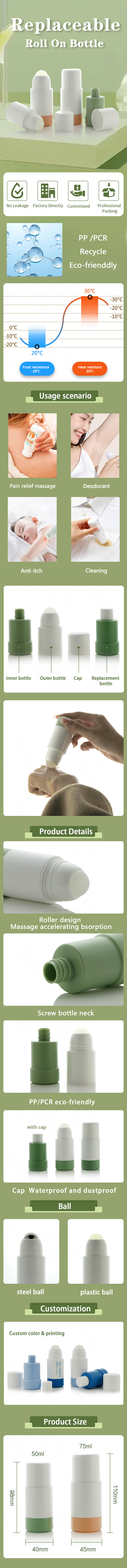 Replaceable Gemstone Roll-on Bottle Empty Cosmetic Container For Deodorant