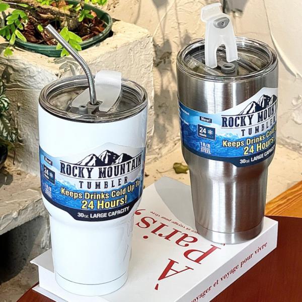 30oz Thermomètre portable en acier inoxydable Gardez boire froid chaud bouteilles d'aspirateur tasses Bouteille de café Bouteille d'eau avec paille