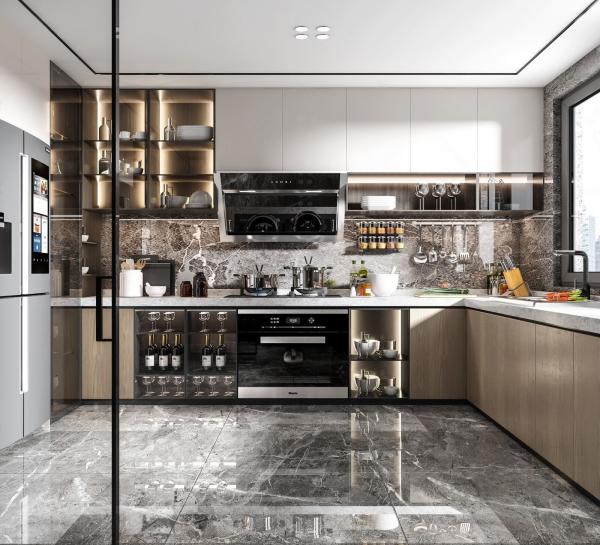 High Glossy Lacquer Finished Modular Kitchen Cabinet With Sink For Villa Townhouse