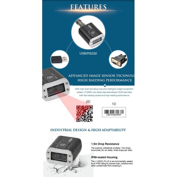 Промышленное 1Д 2Д исправило блок развертки кода штриховой маркировки держателя, модуль 1.75В читателя штрихкода