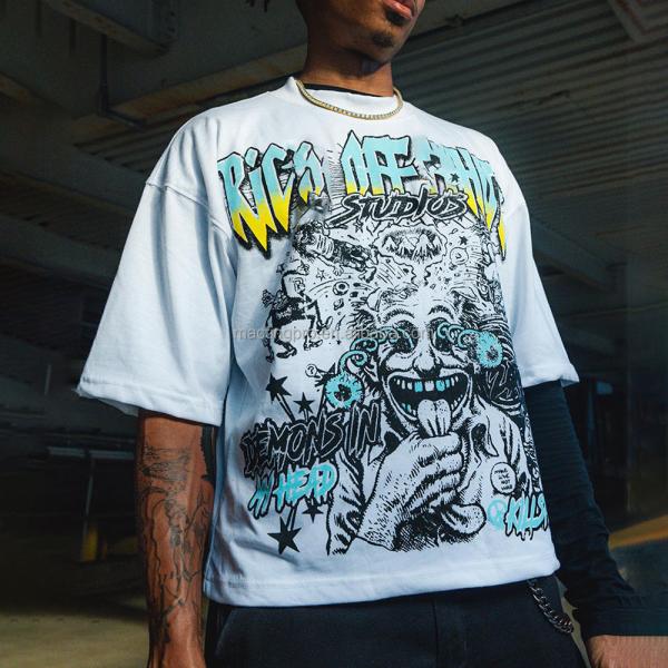 Men's Boxy Gym T Shirt Streetwear 350 gsm Heavyweight Mock Neck Printing Tshirt