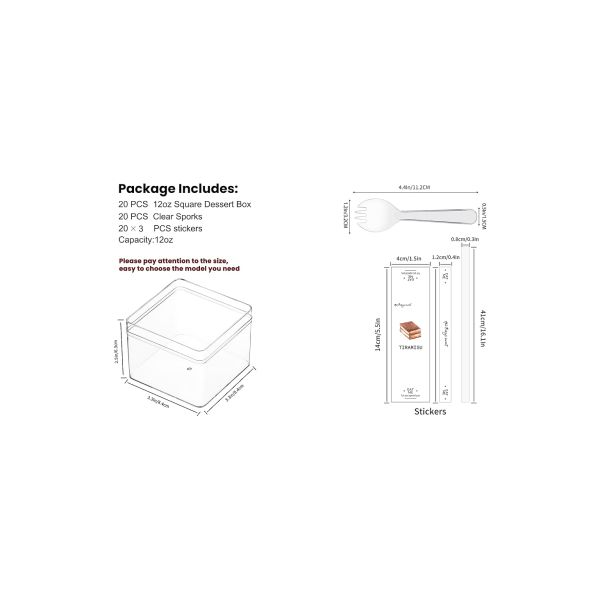 Square Clear Plastic Dessert Cups with Lids and Sporks&Stickers Disposable Parfait Cups with Lid,Tiramisu container with lid,Cupcake,Parfait,Pudding,Iced Cold Drinks,Fruits