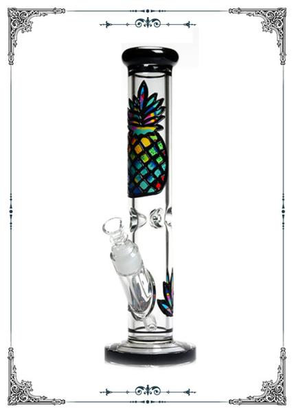 13.5 Inches 7MM Straight Tube Glass Bongs Color Painting Pineapple