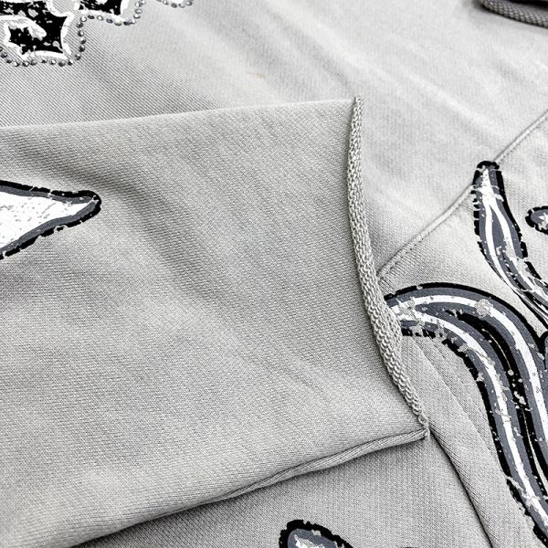 Custom Open Bell Sleeves Screen Rhinestone Print Logo Hoodies French Terry Raw Hem Cropped Hoodie Customized Size