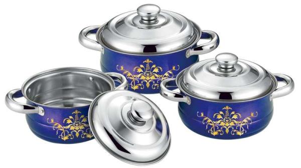 6 pcs cookware set red + flower &cookwere set stainless steel &  16/18/20cm colorful stock  pot