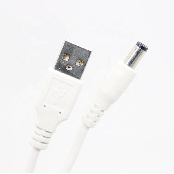 Blanco 1M 5V USB 2.0 Un macho a DC Jack 5.5X2.1mm Cable de cargador de energía