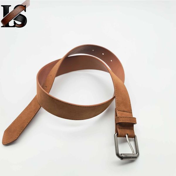 Custom Designer Suede Brown Leather Belt Pin Buckle belt edge stitching pu Material Belts