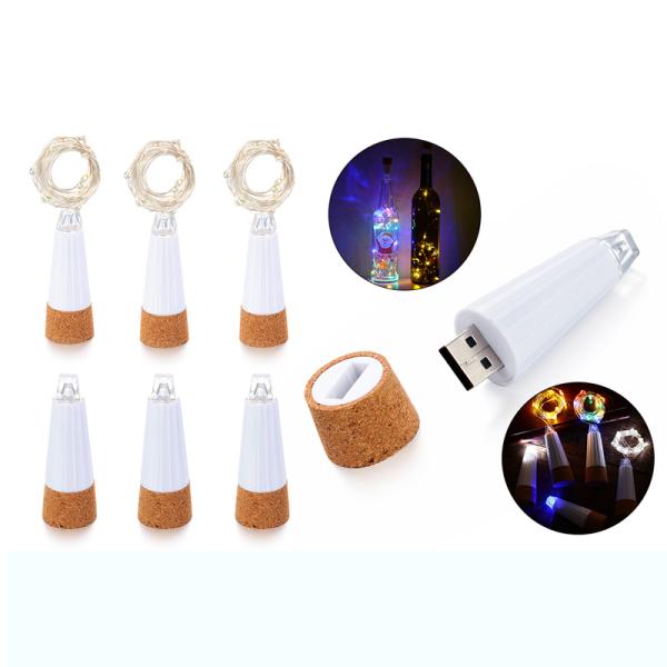 USB Rechargeable Bottle Lights Premium Bottle Cap Cork Stopper Lamp Creative Romantic Cork Lights White Colorful