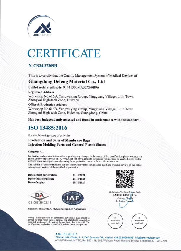 Guangdong Defeng Material Co., Ltd. Certifications