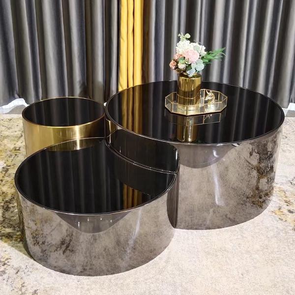 Modern Stainless Steel Electroplated Coffee Table Set Round Metal End Table