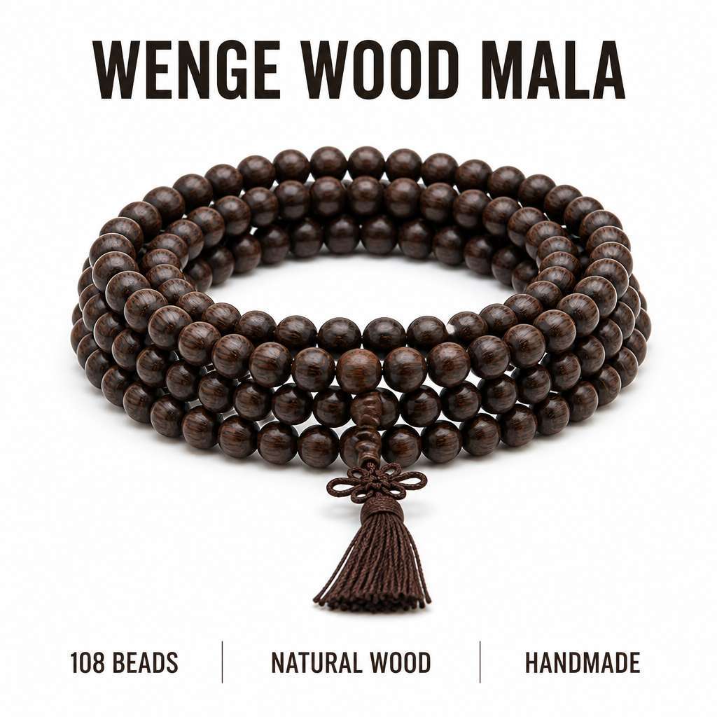 Natural Wenge Wood Taoist Bracelet 108 Beads Handmade Mala for Men with Traditional Tassel