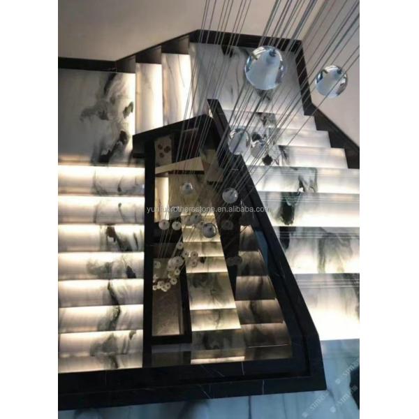 Bookmatched Panda White Marble Stair for Modern Interior Design in Professional Hotel