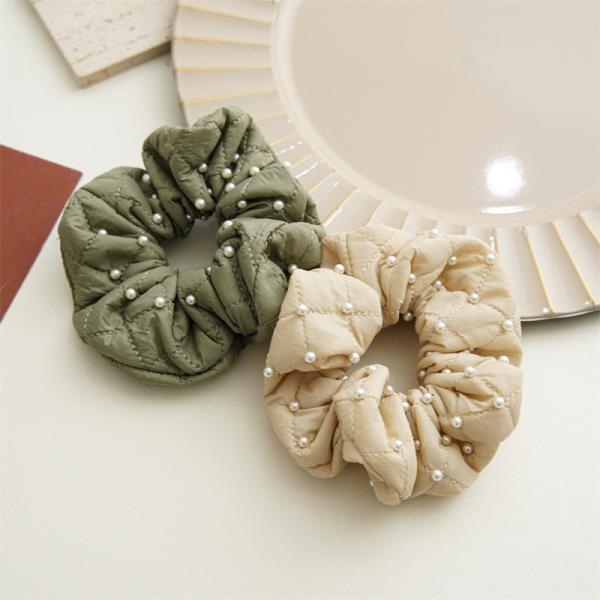 High quality pearl feather beaded hair scrunchies hair accessories lady temperament hair bands