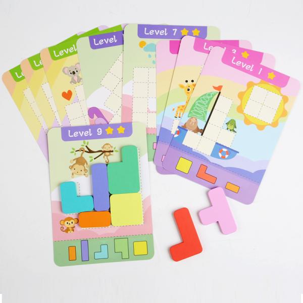 Montessori Wooden Thinking Block Puzzle Children Building Blocks Flat Board Baby Early Teaching Intelligence Toys for Toddler