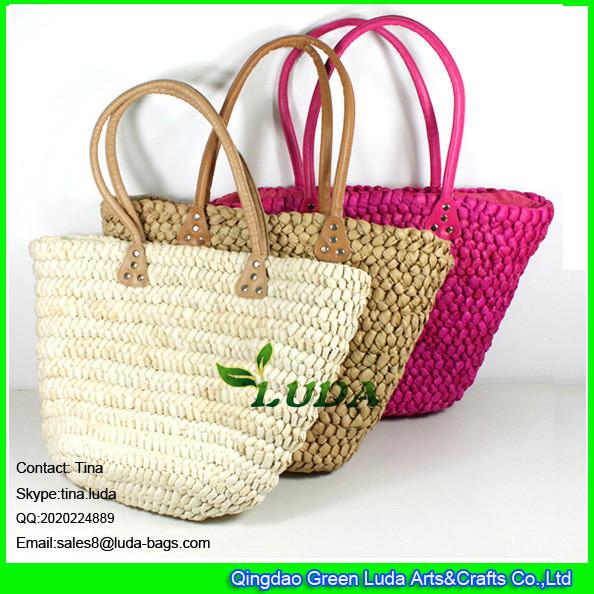 LUDA wholesale cornhusk straw handbag colored maize straw beach bags