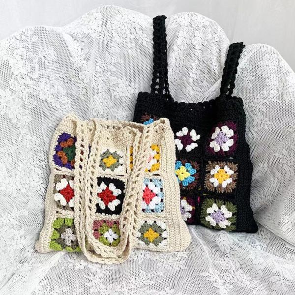 OEM/ODM Acceptable Crochet Women Shoulder Bags Granny Square Tote Bag Knitted Handbags
