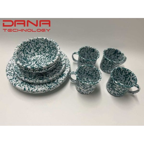 Double Coating Carbon Steel Custom Metal Enamel Plates Bowls Dinner Tableware Collection