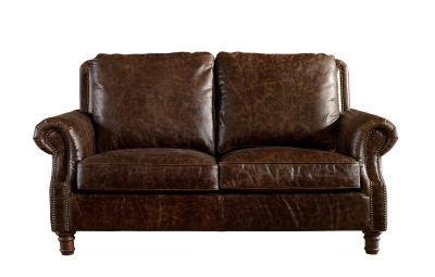 Europe Vintage Style Dark Brown Leather Loveseat , Two Seater Real Leather Sofa