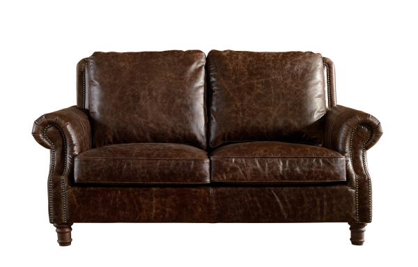 Europe Vintage Style Dark Brown Leather Loveseat , Two Seater Real Leather Sofa