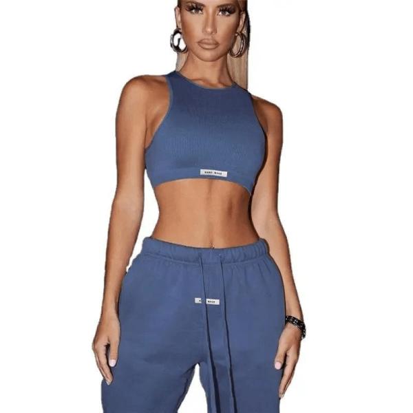                  Summer Custom Logo Tank Crop Top with Shorts Jogger Set Tracksuit Two Piece Set for Women Clothing             