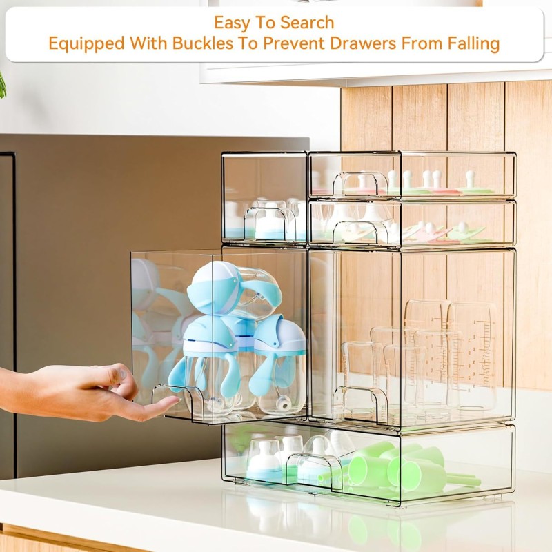 Multi-Tier Clear Makeup Organizer Detachable Stackable Desktop Storage Box Dustproof Cosmetic Display Case with Drawers for Home