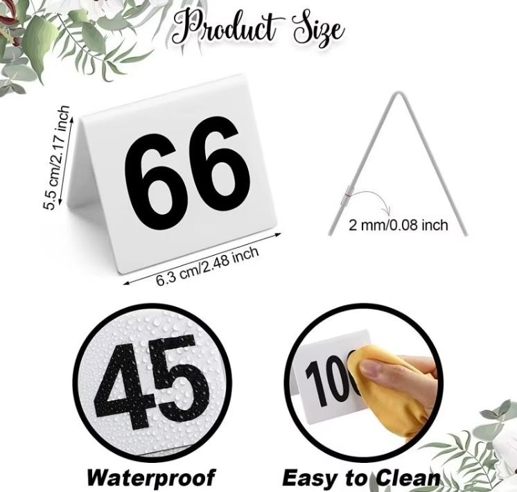 1-100 Custom Wedding Table Number Card Durable Waterproof Reversed Table Serial Sign