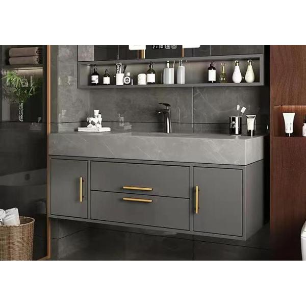 Modern Wood Tray Combo with Small Floating Sinks and Slim Unit Grey/White Oak Bathroom Vanity