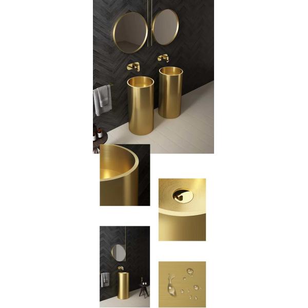 OEM 304 Stainless Steel Pedestal Sink Circular Column Shape Floor Standing