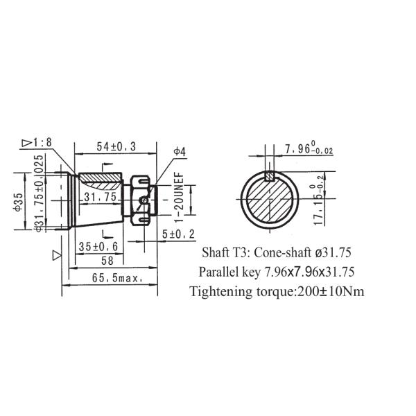 BMSY Hydraulic Motor, BMSY-315-E2-T3-D, 315 ml/r, 2 bolt flange, Cone-shaft, G1/2 port, standard rotation