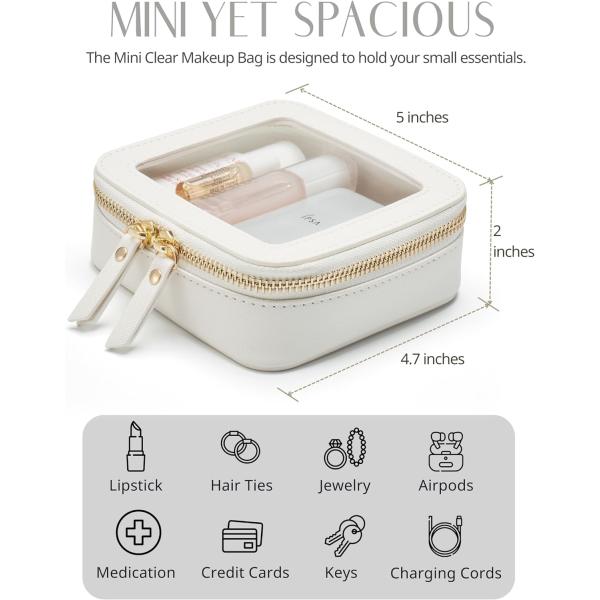 Small Cosmetic Bag for Purse Mini Makeup Bag for School Cute Clear Make Up Pouch for Travel Tiny Leather White Make Up O