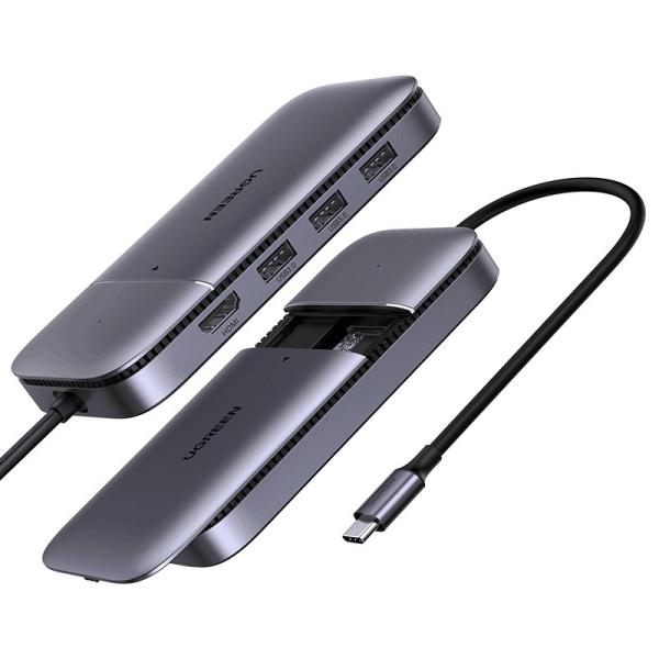 Adaptateur Ethernet Gigabit 5 en 1 USB C Hub 60Hz avec charge rapide HD-MI PD 100W et 2 adaptateurs multiport USB 3.0 de type C
