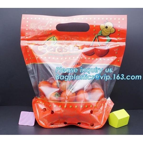 Perforated bag grape bag with air holes, fresh fruit stand up ziplock bag for cherry, OEM zip top Clear BOPP Laminated f