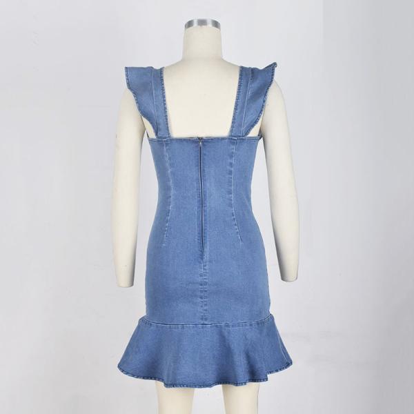Sleeveless RTS-SKIRT-01 15cm Ladies Denim Dress With Frill